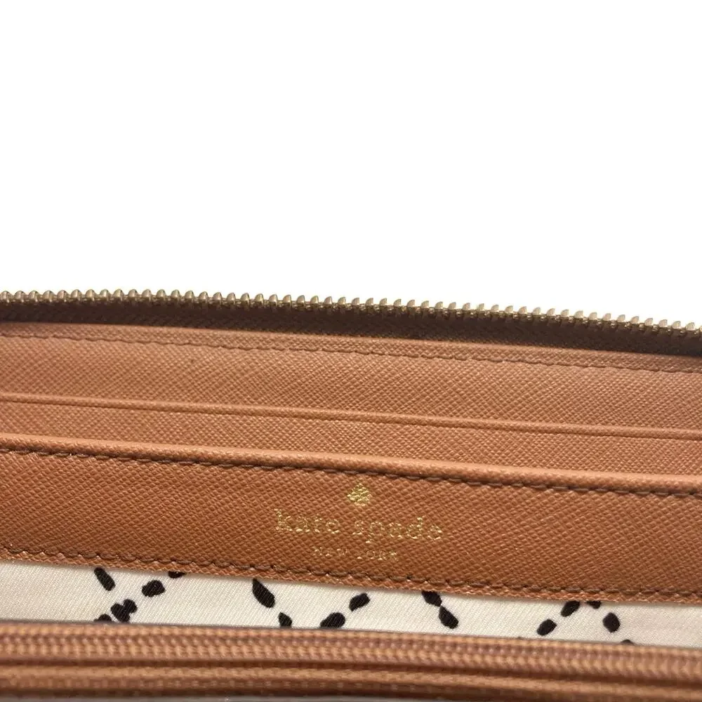 Kate Spade Cognac Saffiano Leather Zip Around Continental Wallet Gold Logo 2010s